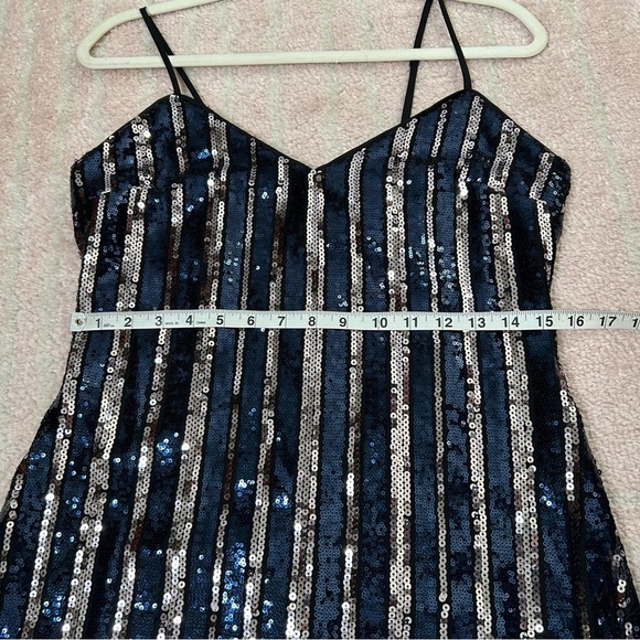 NWT Maeve Sequin Midi Slip Dress Vertical Stripe Navy Silver Black Size Small - Picture 10 of 12